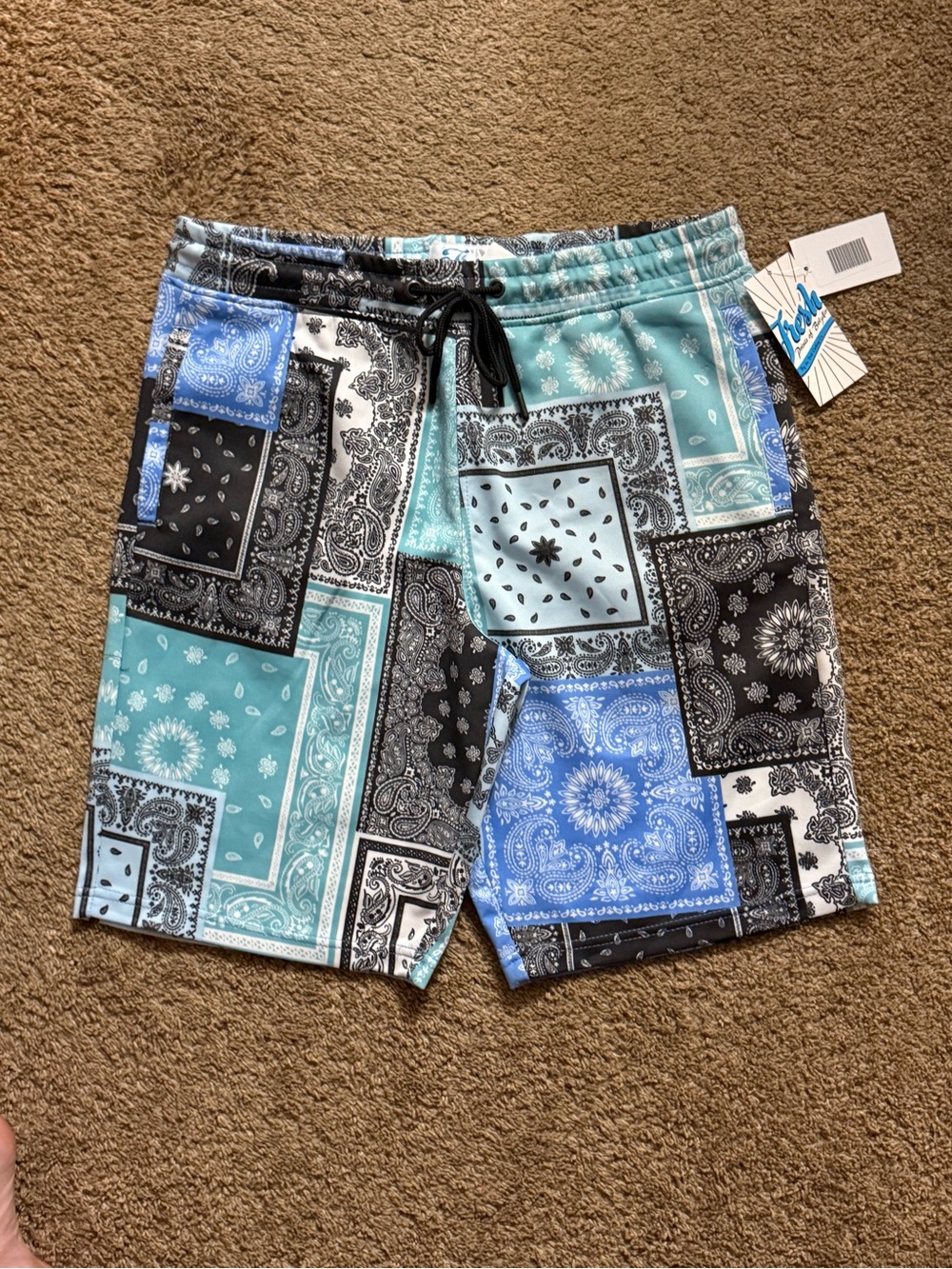 Drill Clothing Co blue and black bandana patchwork short